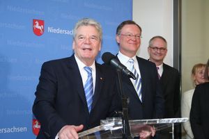 Bundespräsident Joachim Gauck hält eine Rede in der Niedersächsischen Staatskanzlei.
