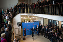 Vorschaubild Antrittsbesuch des Bundespräsidenten am 11. April 2013 in Niedersachsen. Bundespräsident und Niedersächsischer Ministerpräsident halten eine kurze Ansprache im Foyer der Staatskanzlei.