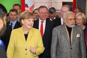 Hannover-Messe 2015 mit Bundeskanzlerin Angela Merkel, Ministerpräsident Stephan Weil und Indiens Premierminister Narendra Modi