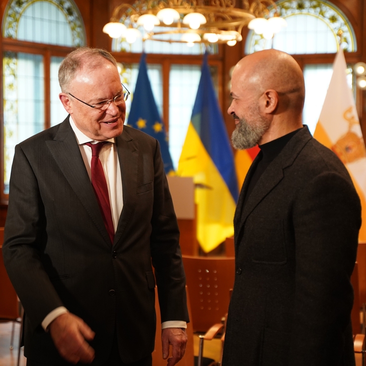 Niedersächsischer Ministerpräsident Stephan Weil und der stellvertretende Gouverneur der Oblast Mykolajiw, Mykola Marinov